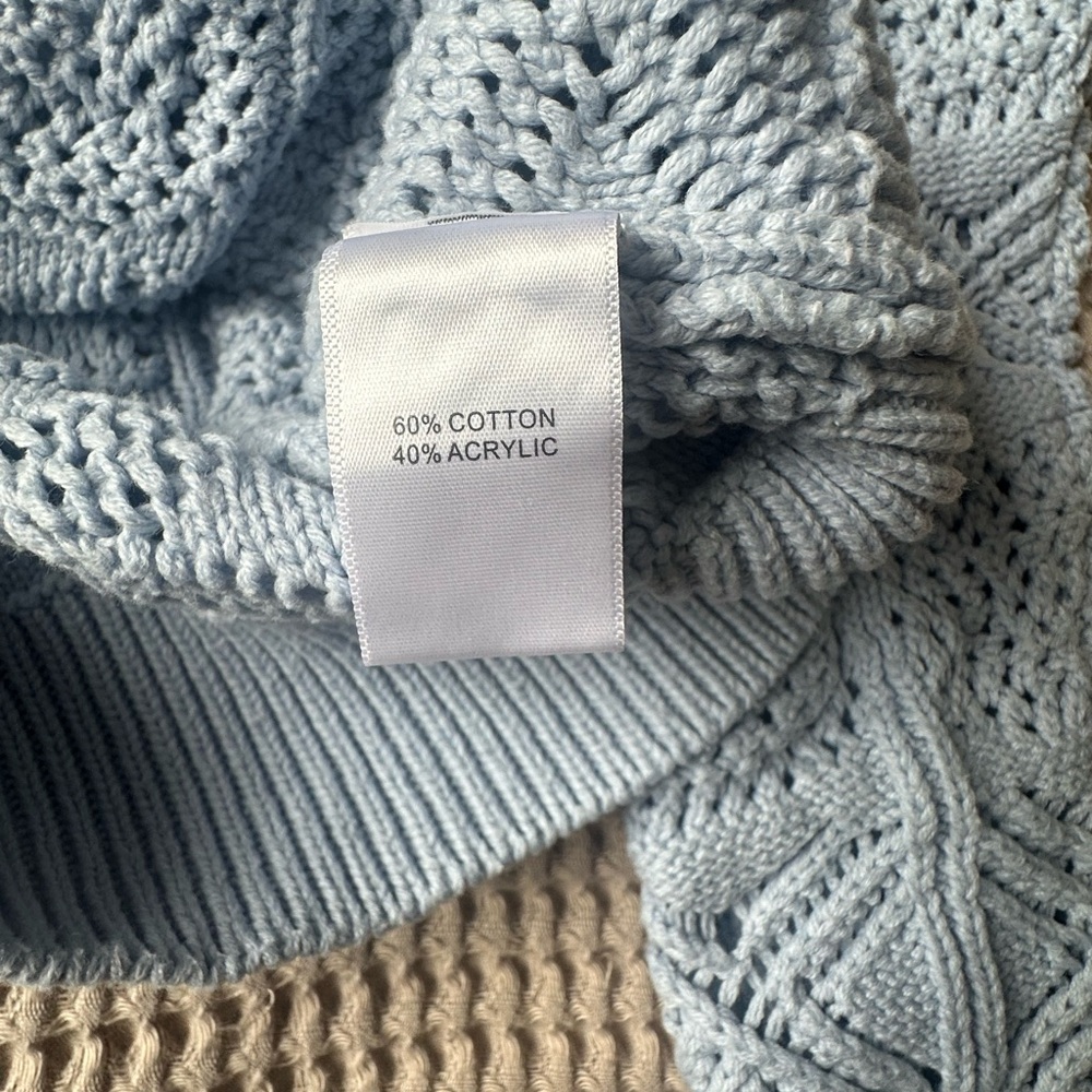 Rachel Zoe Open Knit Womens Cardigan Sweater Small Pale Blue Crochet Cottagecore - Picture 5 of 8